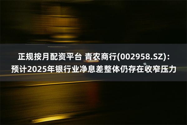 正规按月配资平台 青农商行(002958.SZ)：预计2025年银行业净息差整体仍存在收窄压力