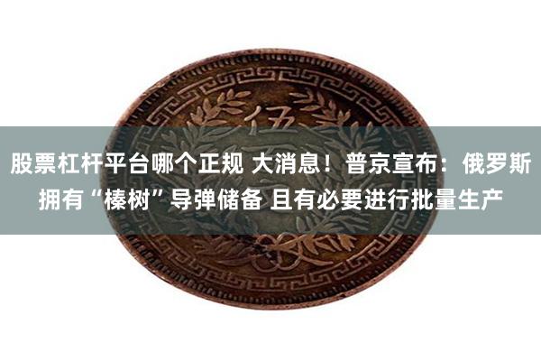 股票杠杆平台哪个正规 大消息！普京宣布：俄罗斯拥有“榛树”导弹储备 且有必要进行批量生产